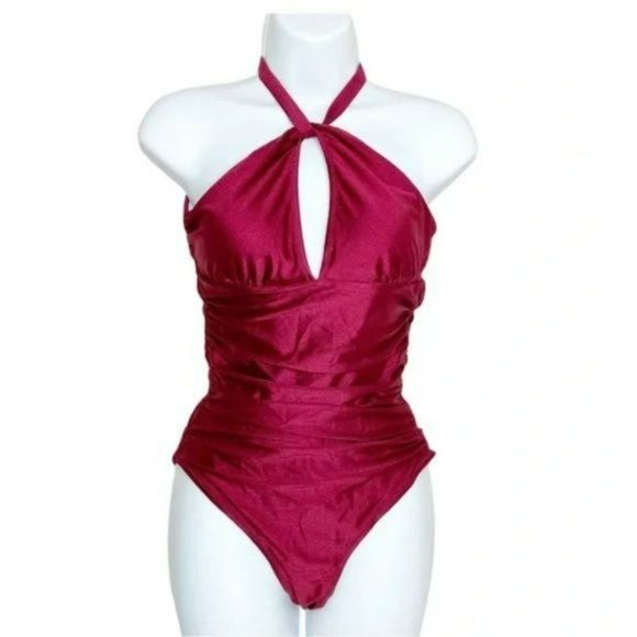 CUPSHE Women's Halter Top Swimsuit Size Medium Fuschia New w/Tag - Picture 3 of 8
